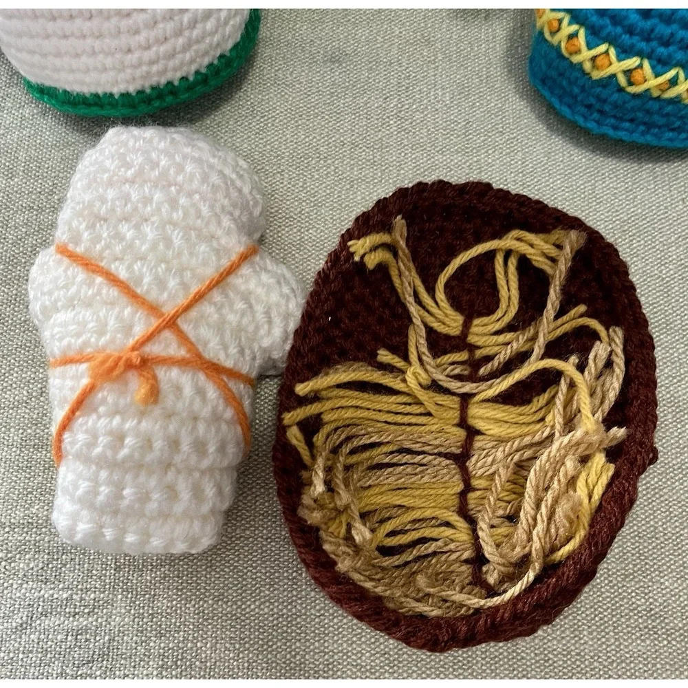 Hand Knitted Crochet Holy Family Christmas Joseph Virgin Mary Baby Jesus Manger